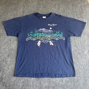 Vintage Hanes Heavyweight Wise River Montana Graphic T-Shirt Navy XL 90s USA